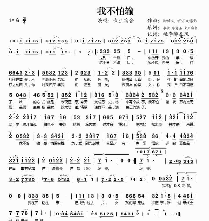 我不怕输 歌谱简谱_第1张