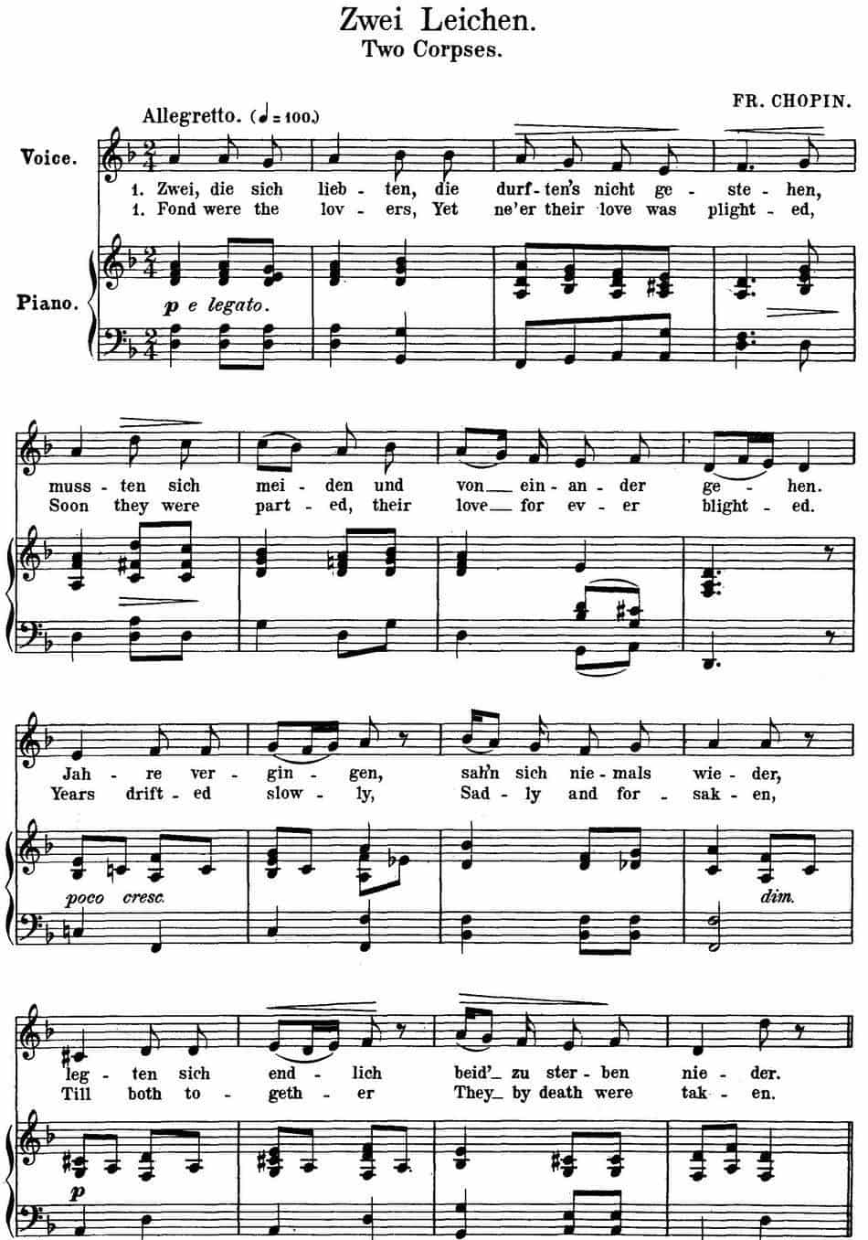 Chopin-17 Polish Songs Op.74，No.11（Zwei Leichen. Two Corpses.）（钢琴伴奏谱） 外国歌曲谱_第1张