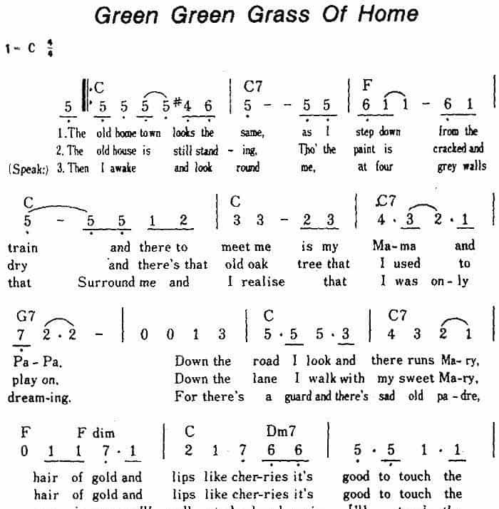 [美]Green Green Grass Of Home（故乡的青青草） 外国歌曲谱_第1张