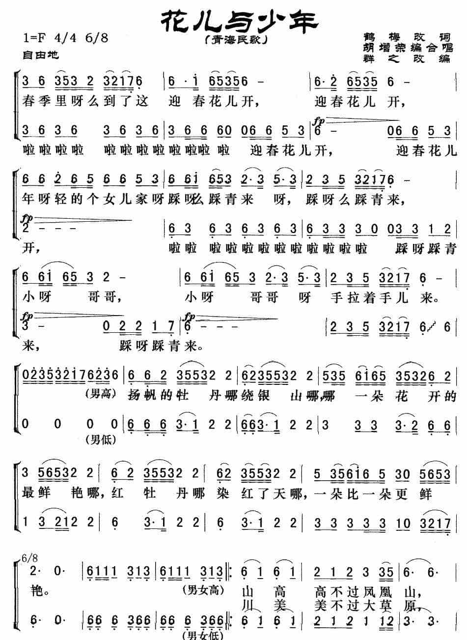 花儿与少年（群之改编版） 歌谱简谱_第1张