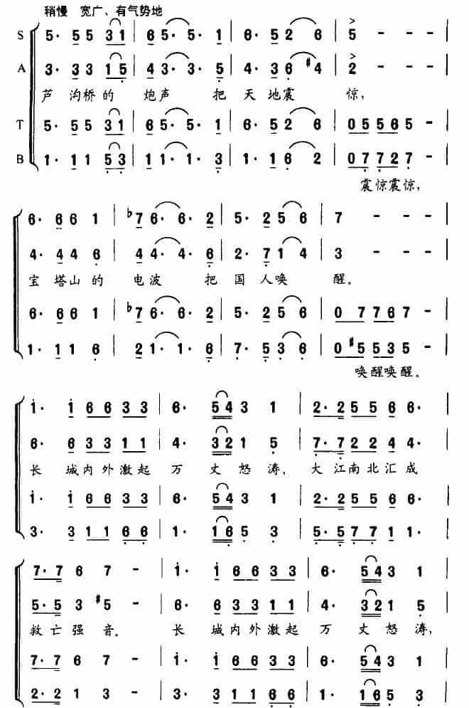 宝塔山的召唤（《铁军组歌》之序曲） 合唱歌曲谱_第2张
