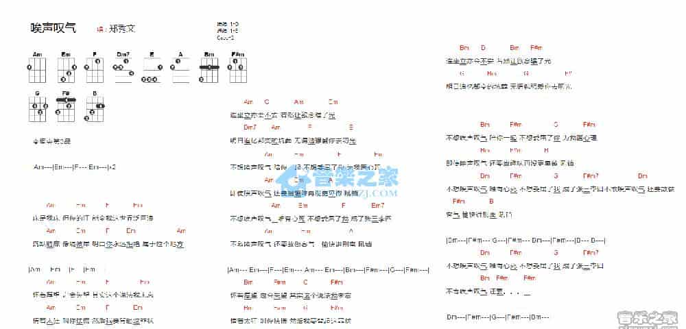 唉声叹气（尤克里里伴奏和弦谱  作词：林夕  作曲：Cheope，R.Buti ） 歌谱简谱_第1张