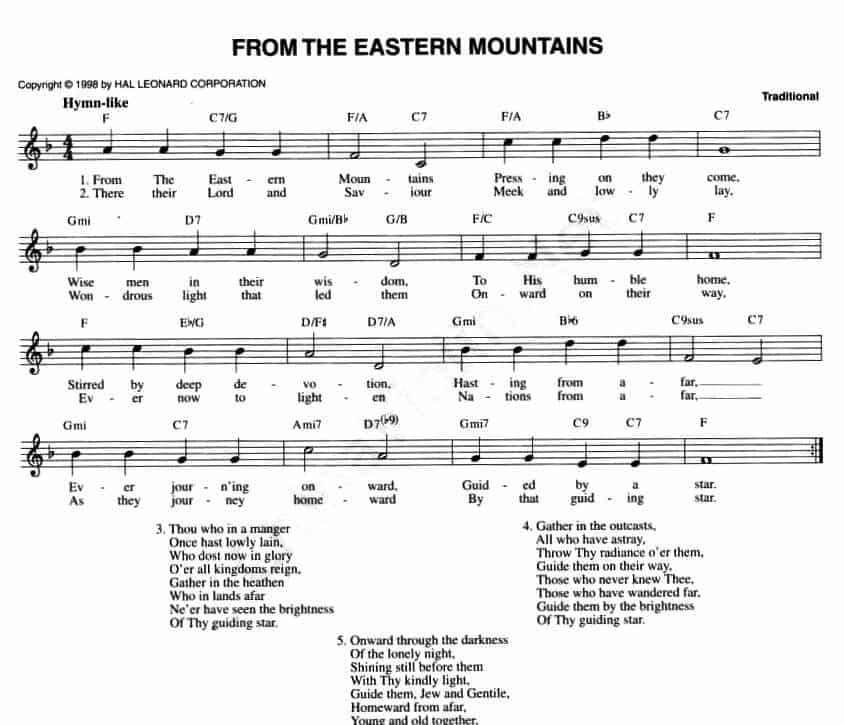 FROM THE EASTERN MOUNTAINS 外国歌曲谱_第1张