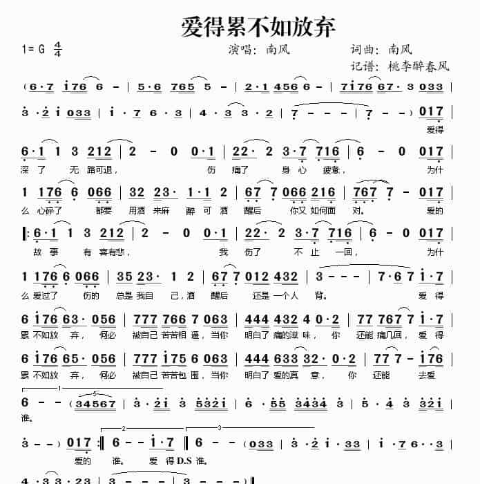 爱得累不如放弃 歌谱简谱_第1张