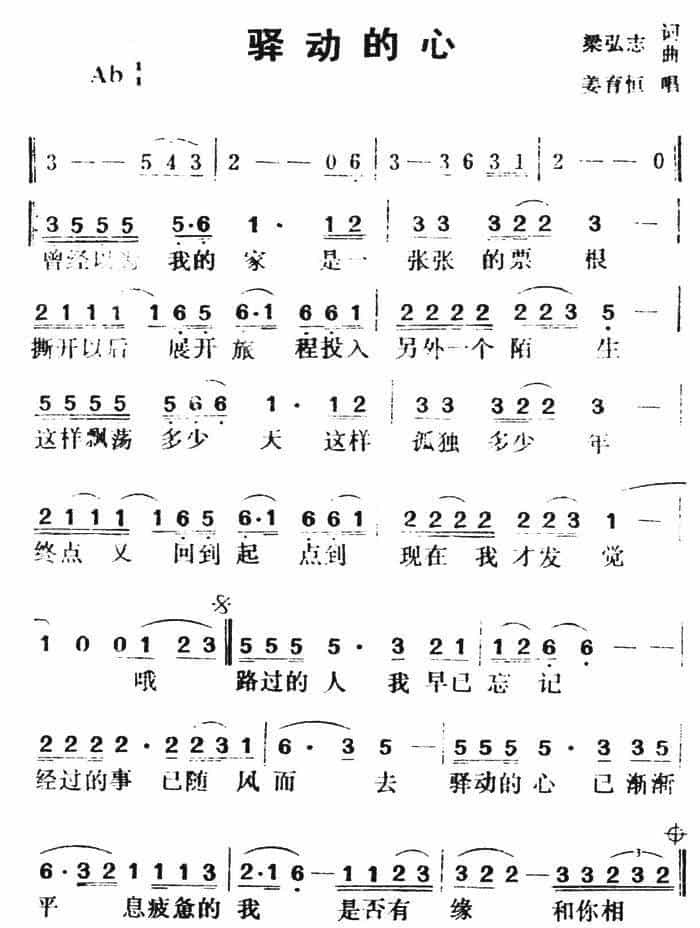 驿动的心（姜育恒演唱版） 通俗唱法曲谱_第1张