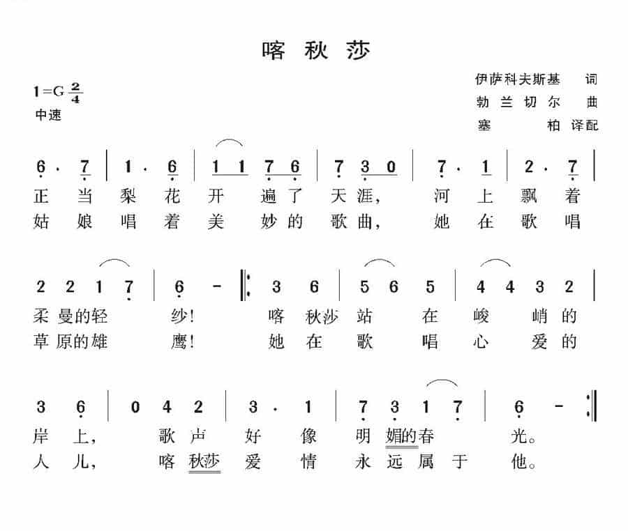 [前苏联] 喀秋莎 外国歌曲谱_第3张