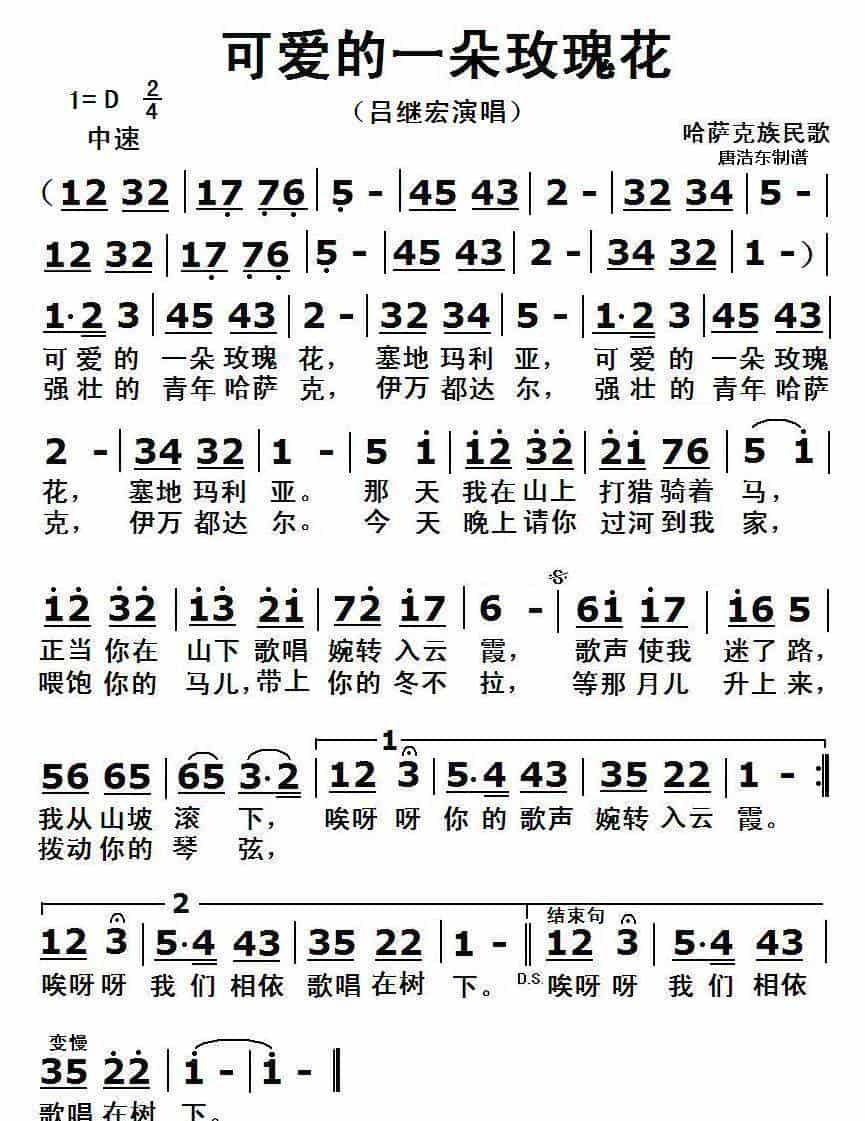 可爱的一朵玫瑰花 歌谱_第1张