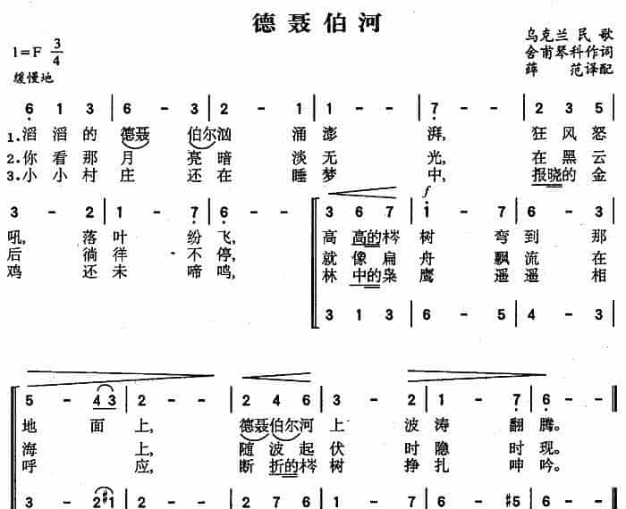 [乌克兰] 德聂伯河（二声部） 外国歌曲谱_第1张