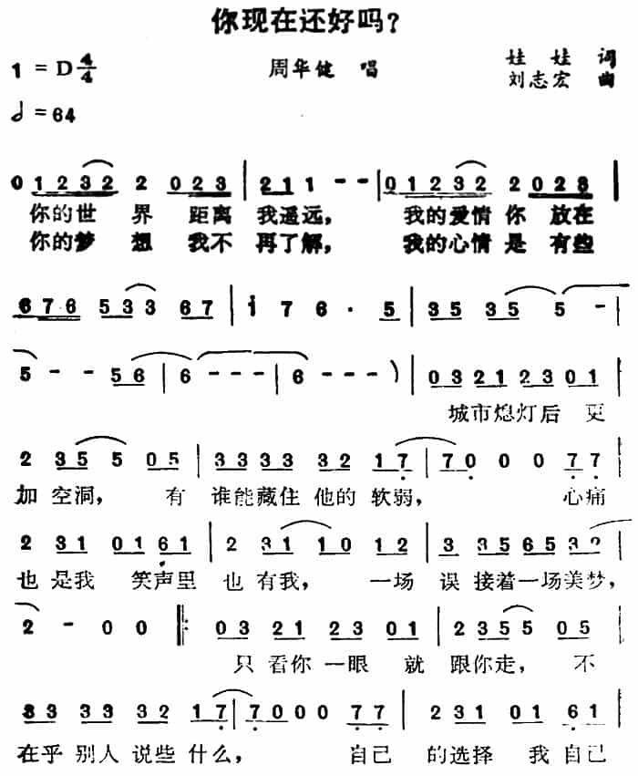 你现在还好吗（娃娃词 刘志宏曲） 通俗唱法曲谱_第2张
