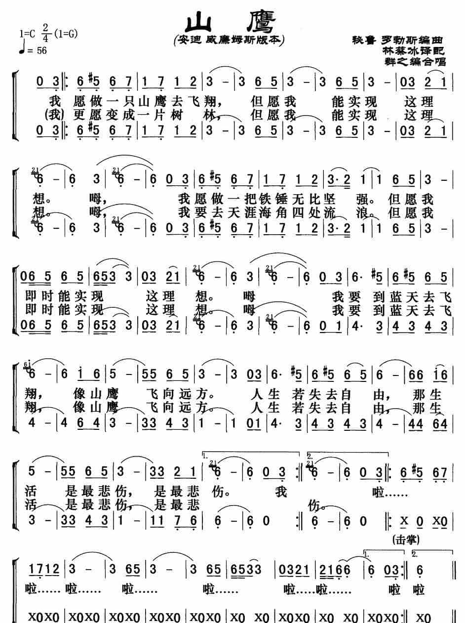 [秘鲁]山鹰（安迪、威廉姆斯版） 歌谱简谱_第1张