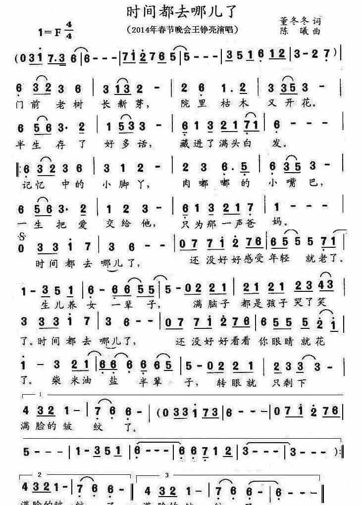 长笛简谱（时间都去哪儿了） 歌谱简谱_第1张