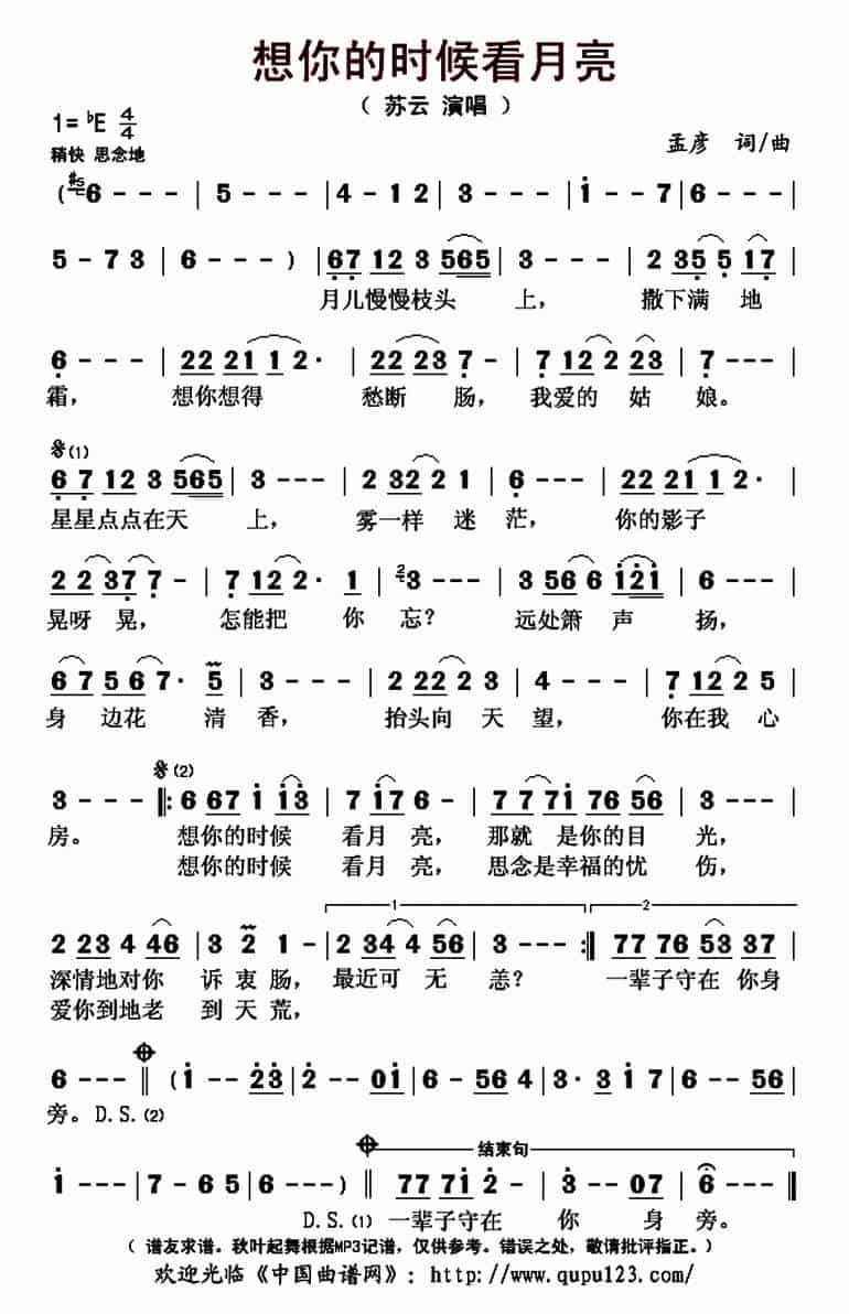 想你的时候看月亮 歌谱_第1张