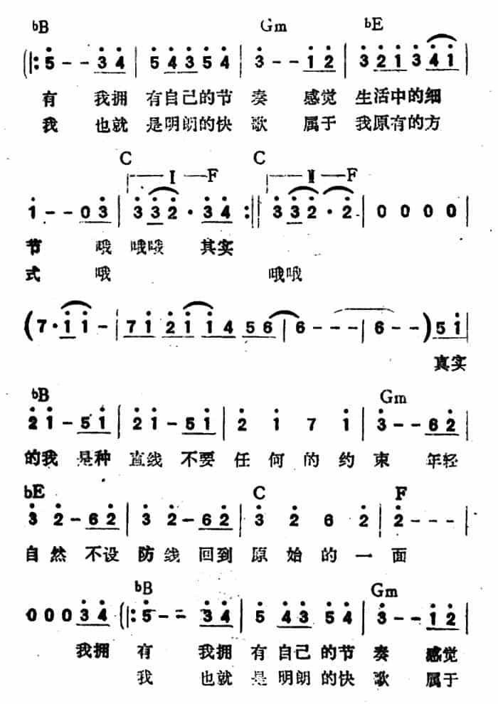 拥有自己的节奏(带和弦) 通俗唱法曲谱_第2张