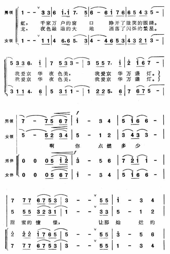 我爱京华万盏灯 合唱歌曲谱_第2张