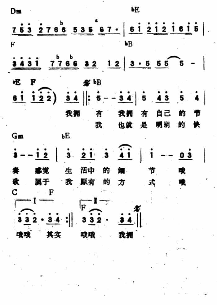 拥有自己的节奏(带和弦) 通俗唱法曲谱_第4张