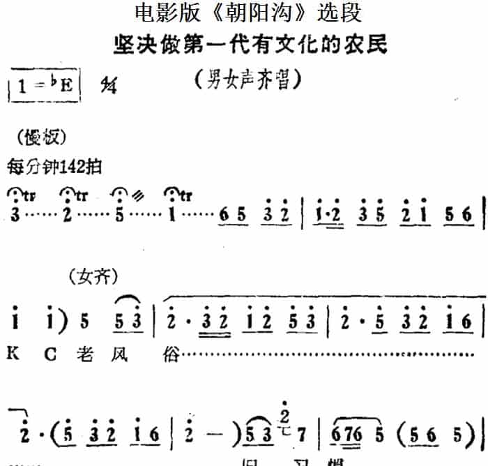 坚决做第一代有文化的农民（电影版《朝阳沟》选段、男女声齐唱） 豫剧唱谱_第1张