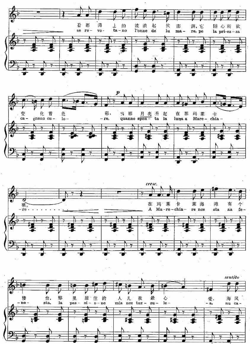  [意]玛莱卡莱（中外文对照、正谱） 外国歌曲谱_第2张