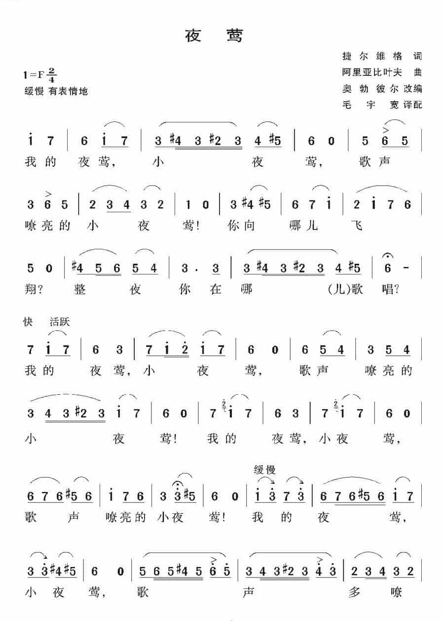 [俄罗斯]夜莺 外国歌曲谱_第1张