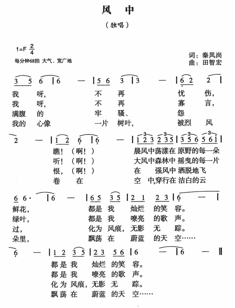 风中 通俗唱法曲谱_第1张