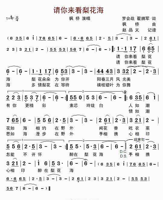 请你来看梨花海 歌谱_第1张
