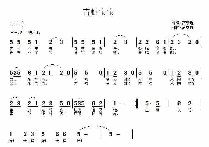 青蛙宝宝 少儿歌曲谱_第1张