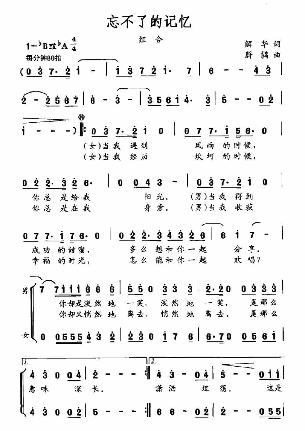 忘不了的记忆（解华词 蔚鸫曲） 合唱歌曲谱_第1张